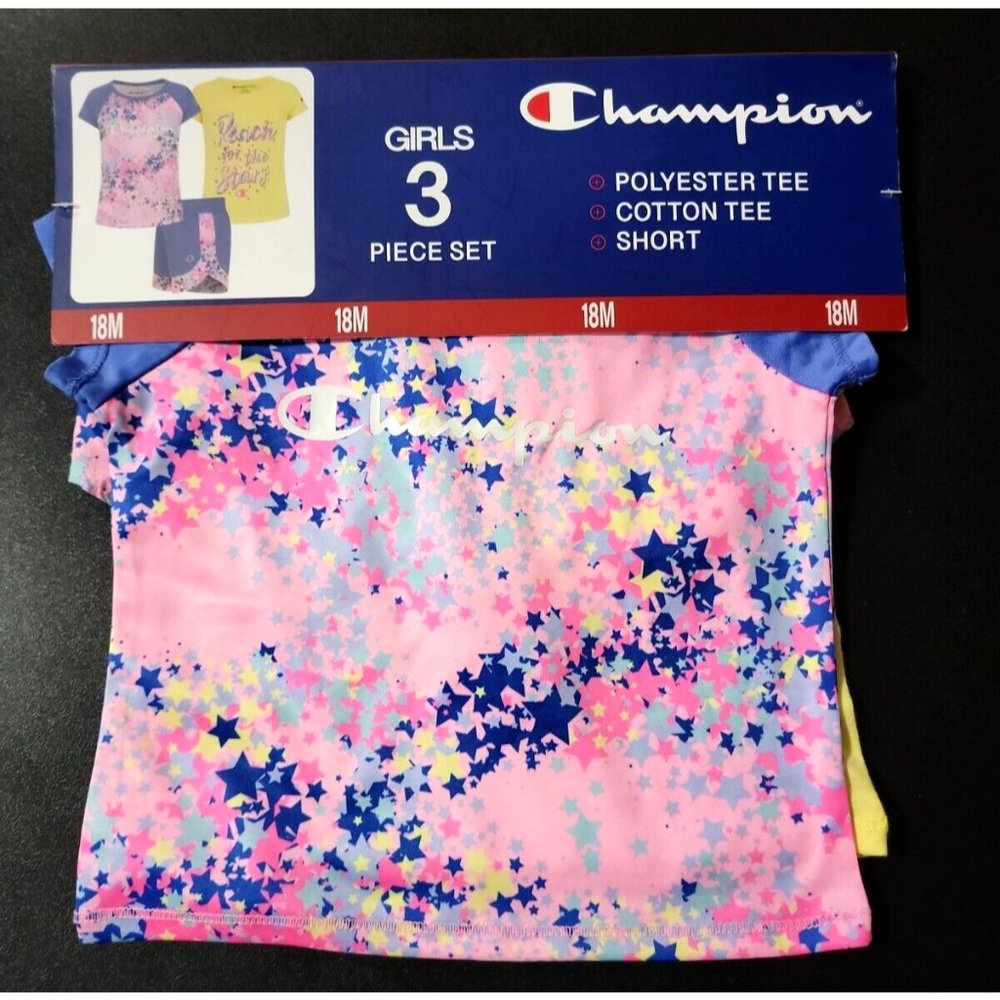 Champion Girls 3 Piece Set Polyester Tees Cotton Tee Short Multi & Yellow 18M